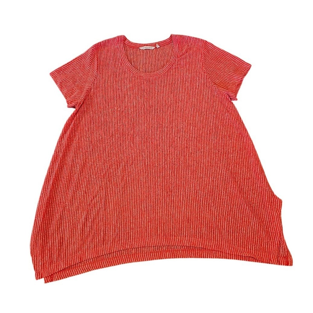 Soft Surroundings Red Coral White Striped Knit Tunic Top Short Sleeve 3X Boho